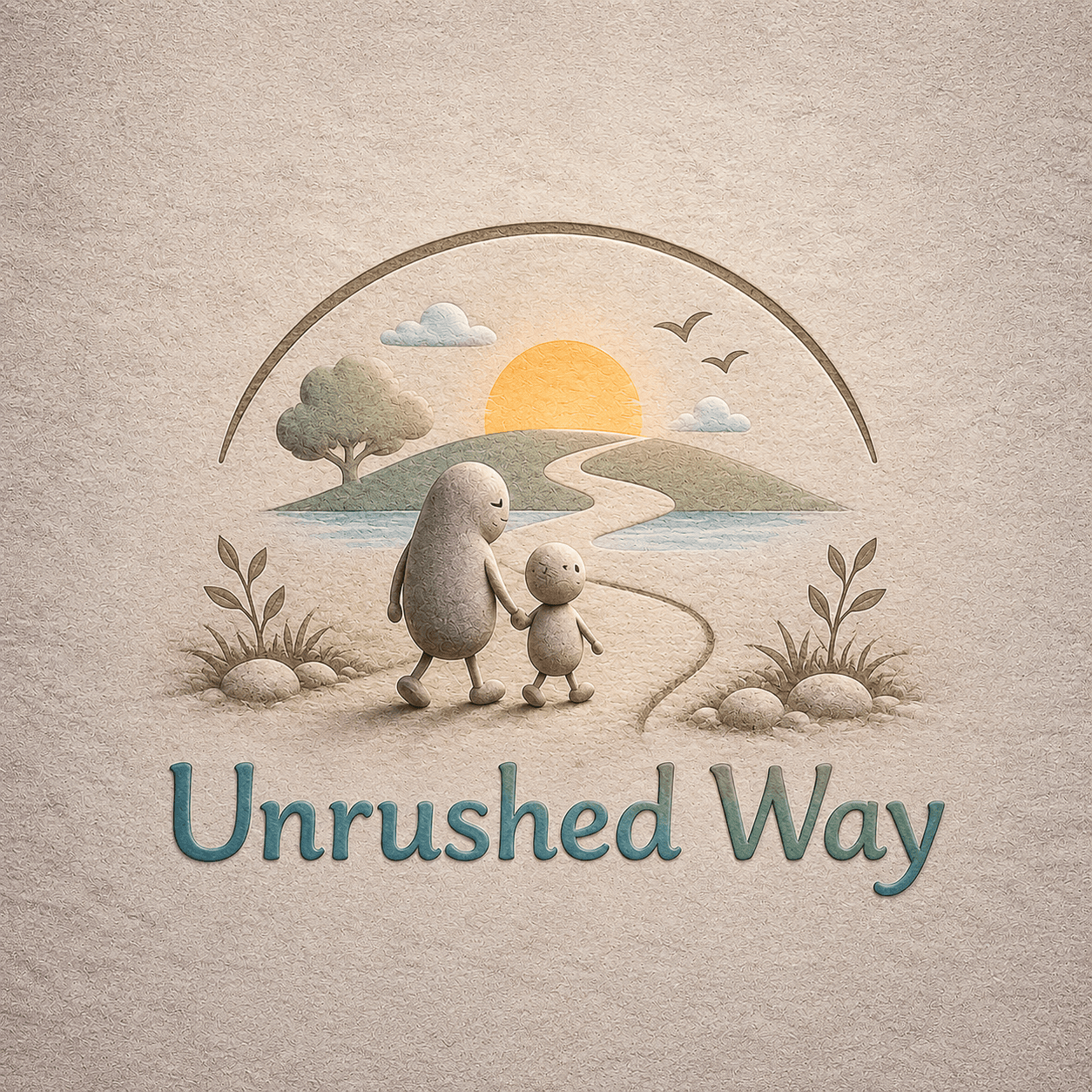 A parent and child walking together along a winding path